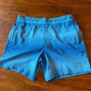 Mack Weldon Men's Small Swim Trunks Blue Geometric Mesh Lined Zip Pocket